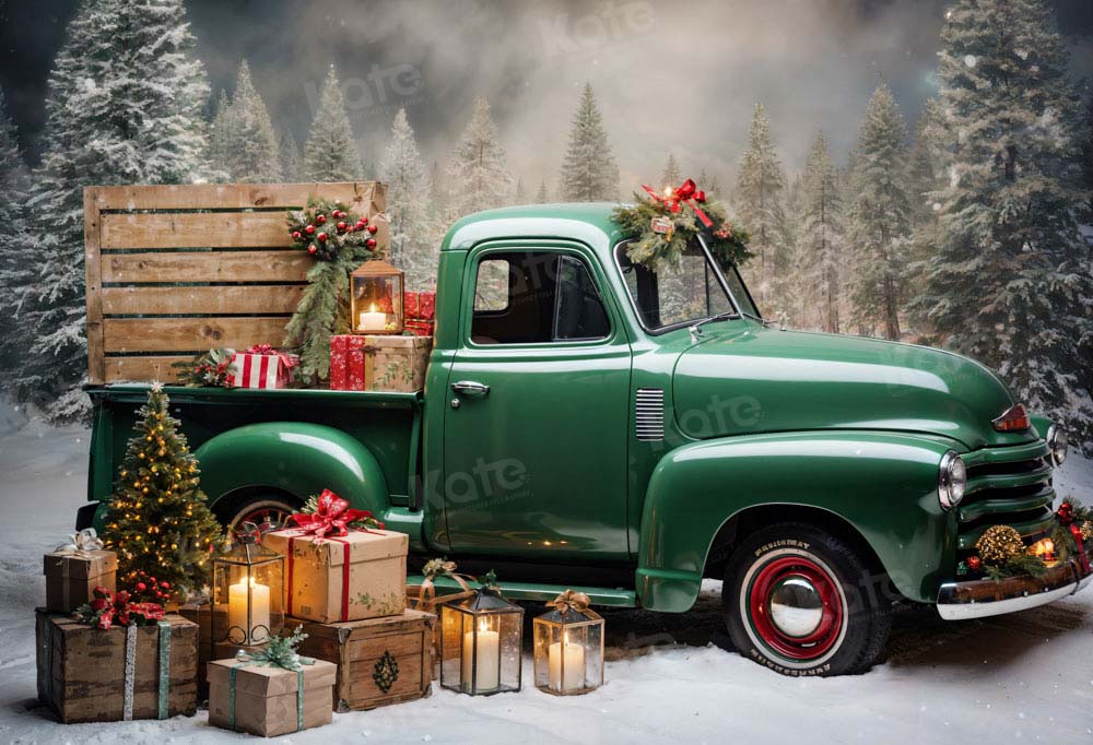Kate Christmas Gift Green Truck Backdrop Designed by Emetselch -UK
