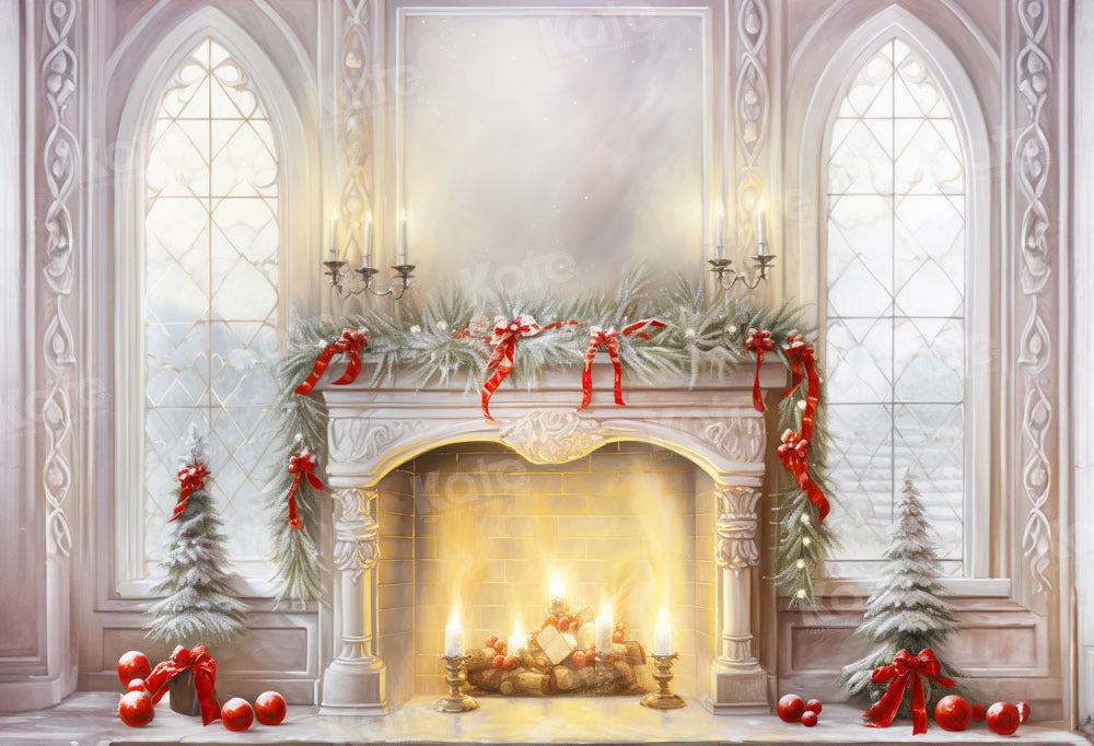 Kate Christmas Fireplace Candlestick Window Backdrop for Photography
