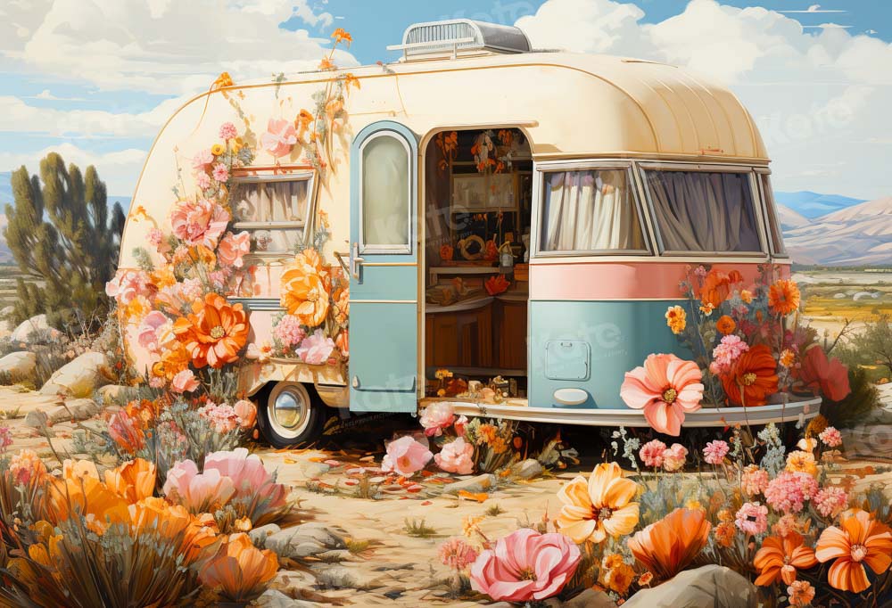 Kate Outdoor Spring Flower Cart Backdrop Designed by GQ -UK