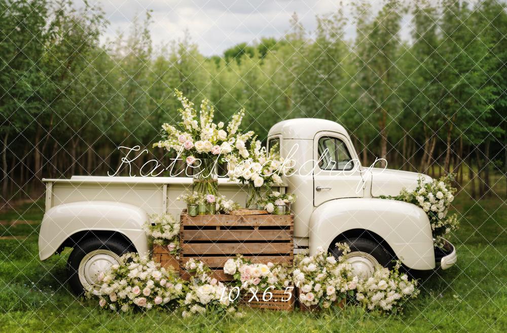 Kate Spring White Flowers Truck Backdrop Designed by Chain Photography