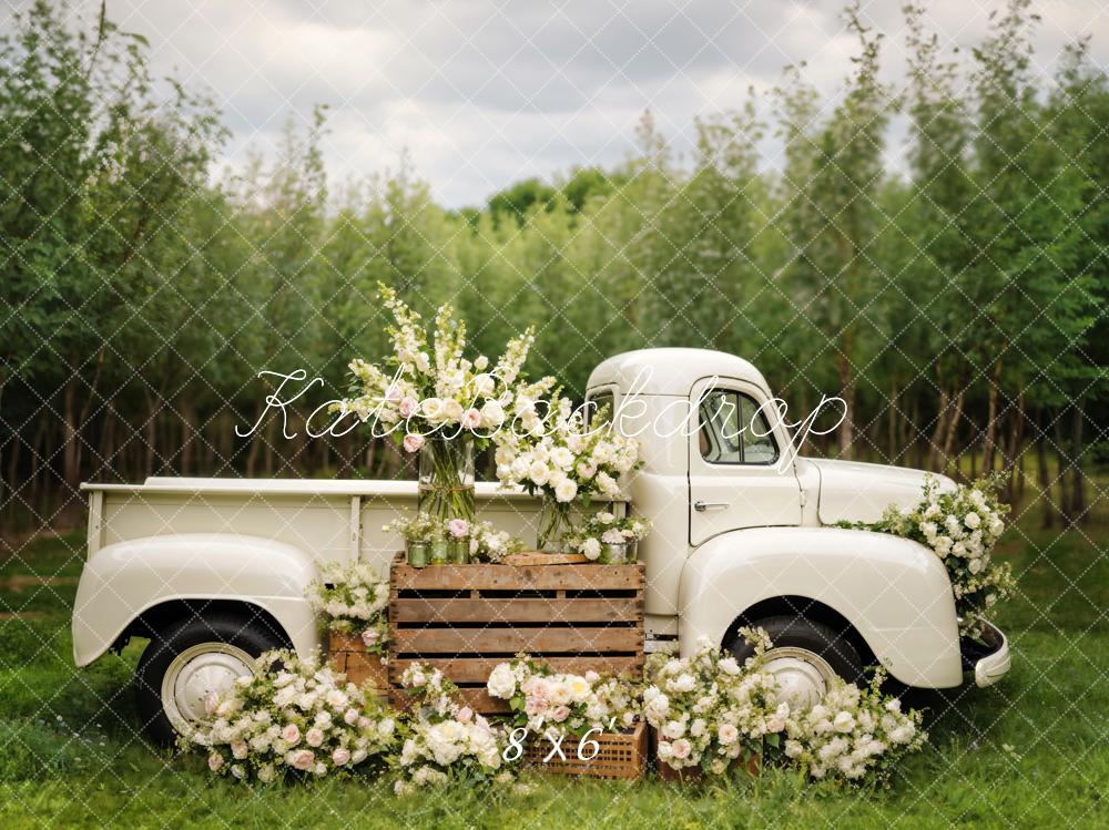 Kate Spring White Flowers Truck Backdrop Designed by Chain Photography