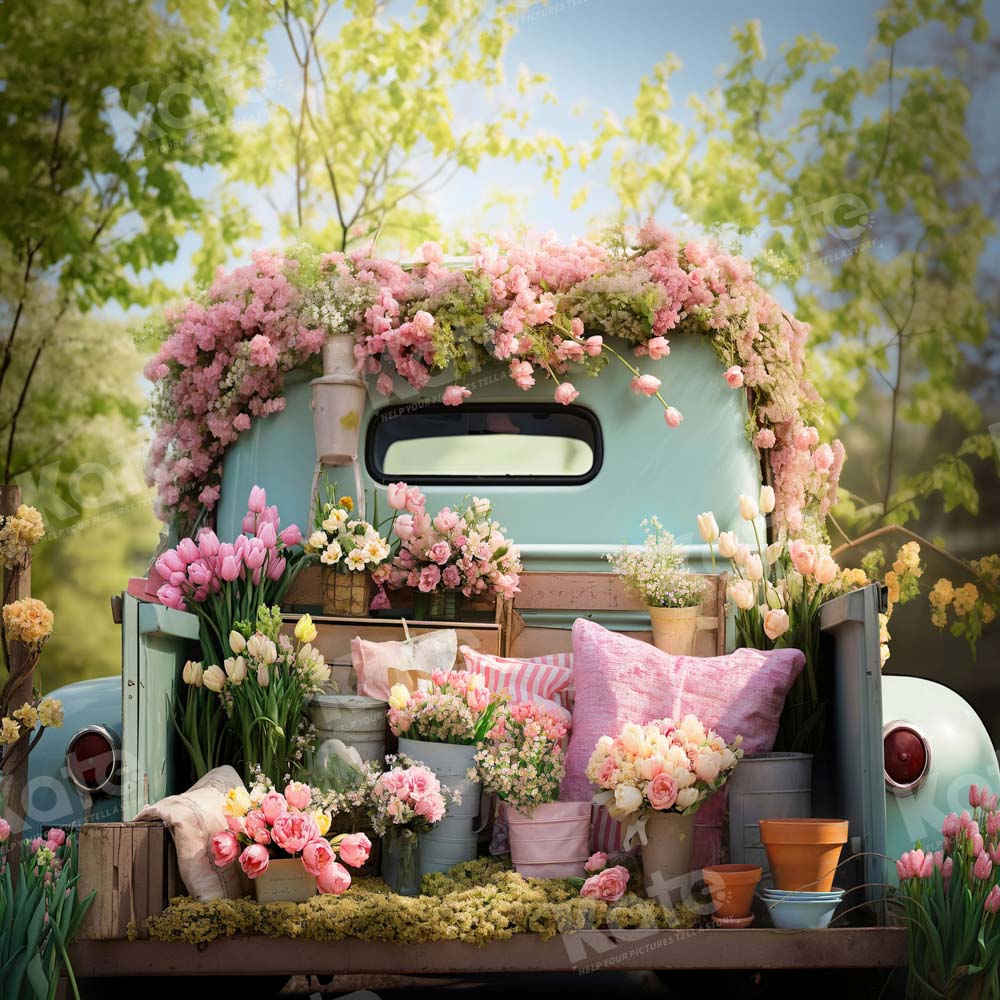 Kate Spring Flower Green Truck Backdrop Designed by Emetselch