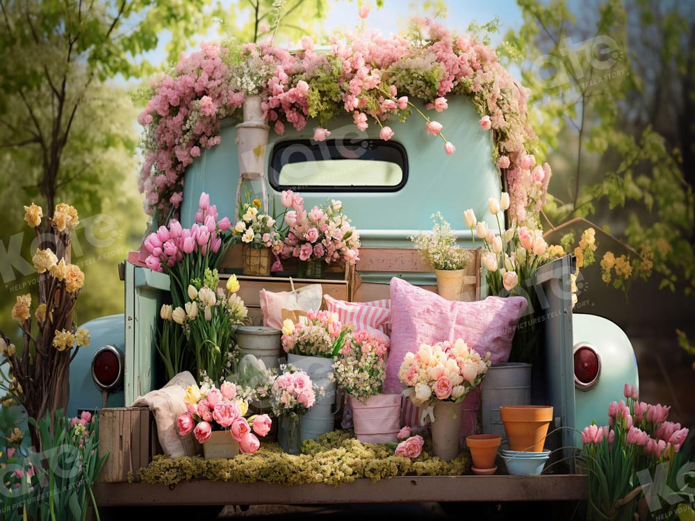 Kate Spring Flower Green Truck Backdrop Designed by Emetselch