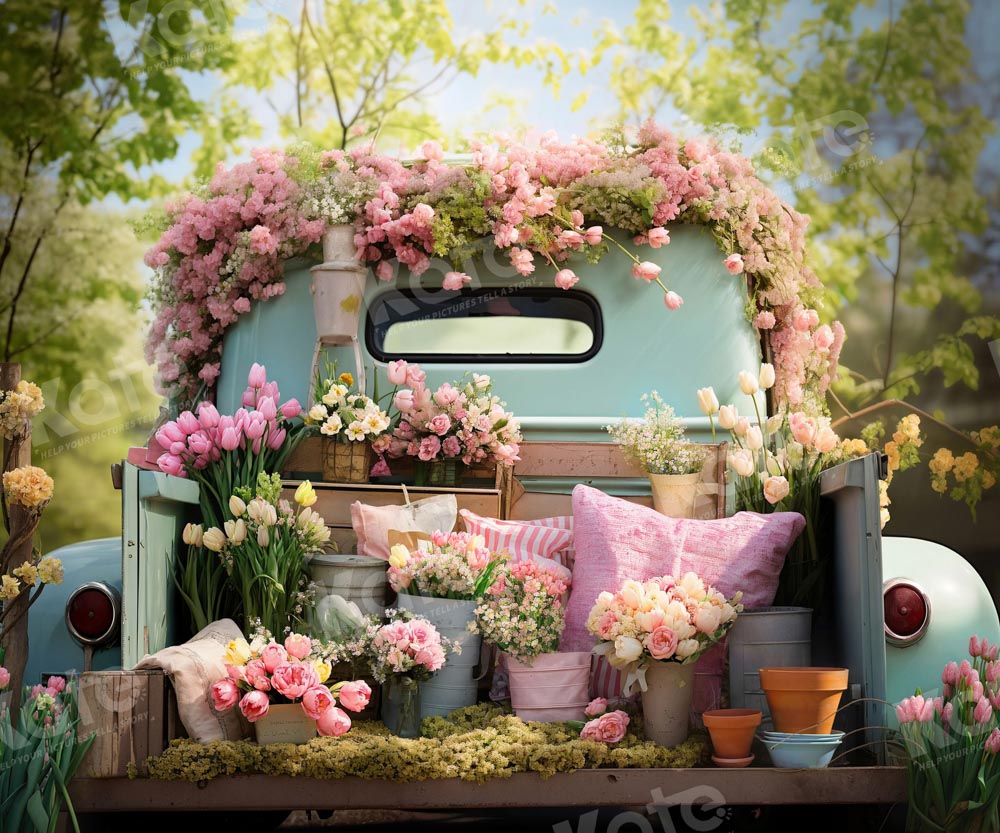 Kate Spring Flower Green Truck Backdrop Designed by Emetselch