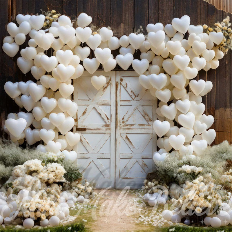 Kate Valentine's Day Barn Door Hearts Balloons Backdrop Designed by Mini MakeBelieve