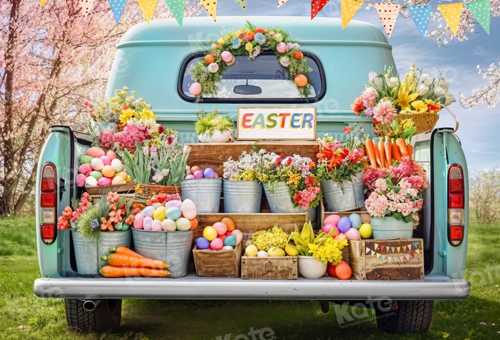 Kate Easter Truck Green Plant Eggs Backdrop Designed by Emetselch