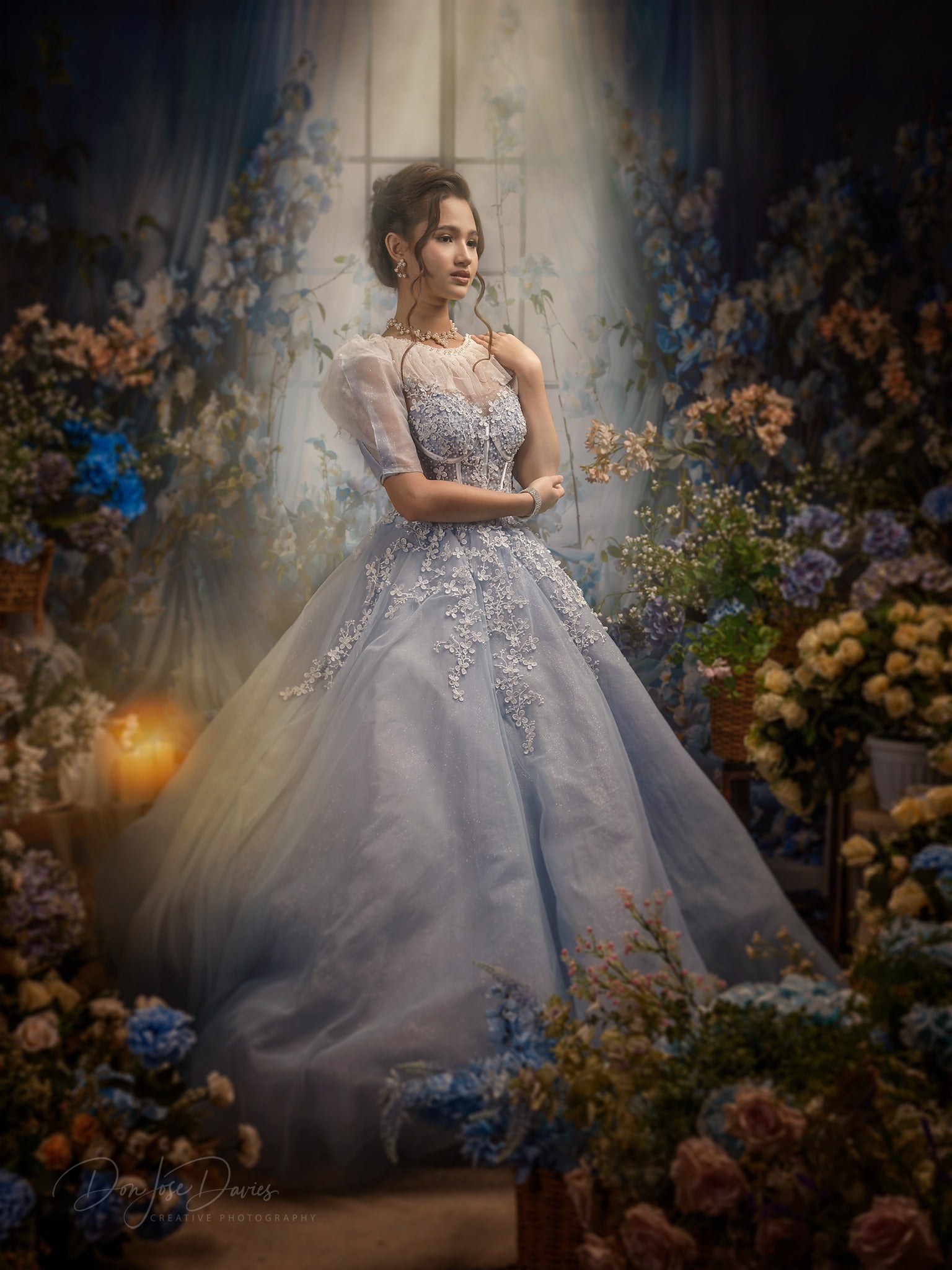 Kate Spring Blue Flower Curtain Window Room Backdrop Designed by Emetselch -UK