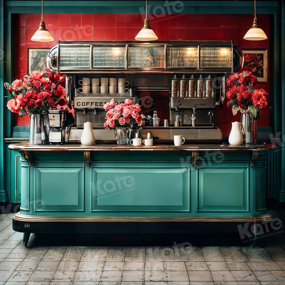 Kate 90's theme Valentine's Day Flower Cafe Backdrop Designed by Emetselch -UK