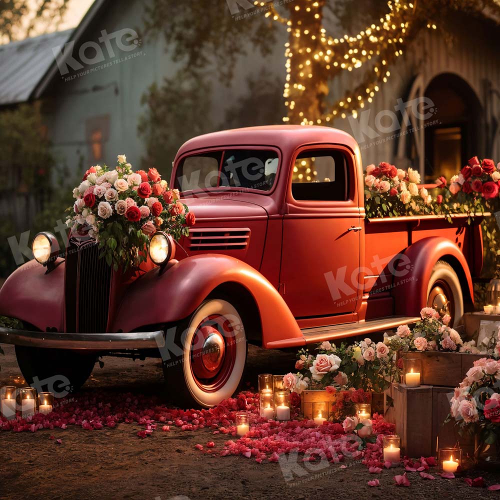 Kate Valentine's Day Red Truck Flower Candles Backdrop Designed by Emetselch