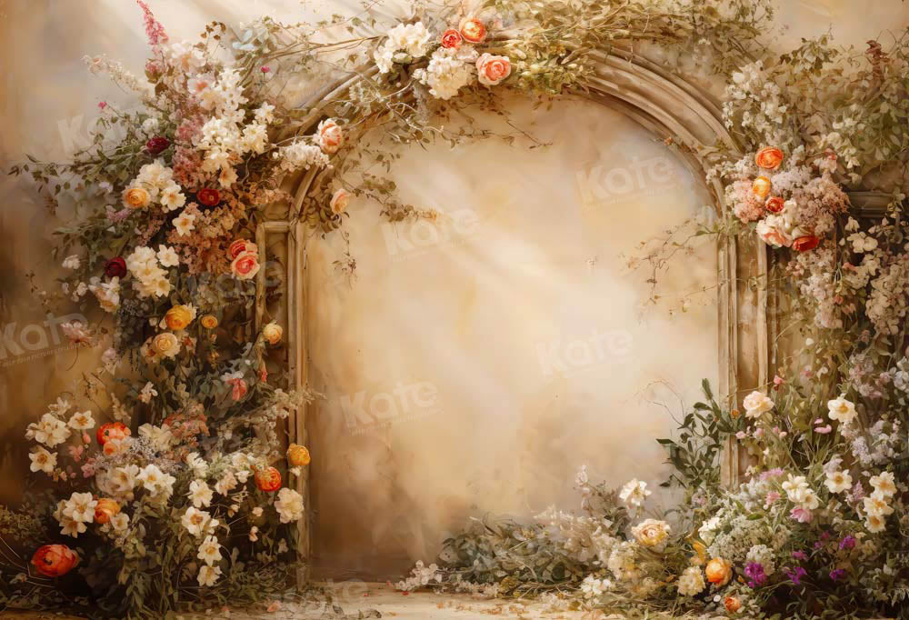 Kate Sunny Beige Flower Wall Spring Fleece Backdrop Designed by Emetselch -UK