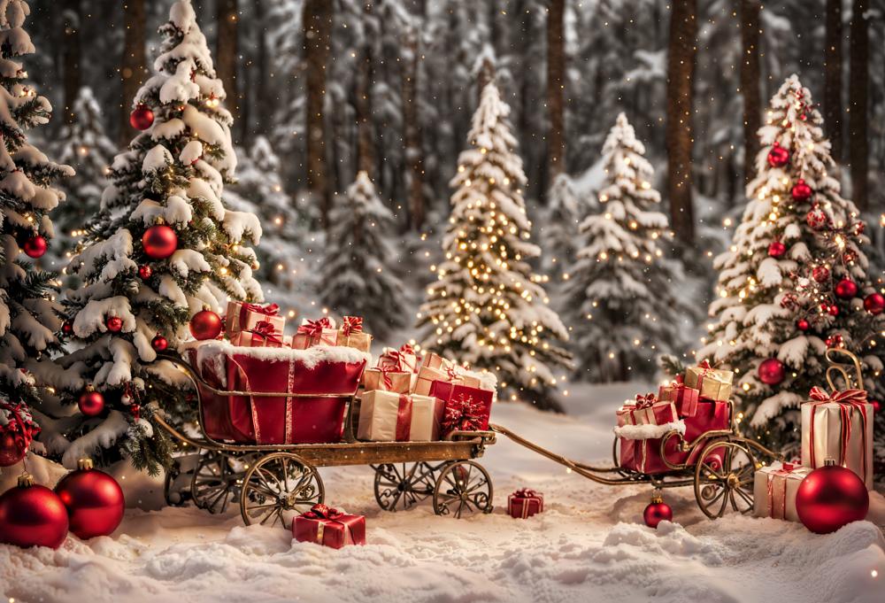 Kate Christmas Tree Outside Snowy Gift Backdrop for Photography -UK