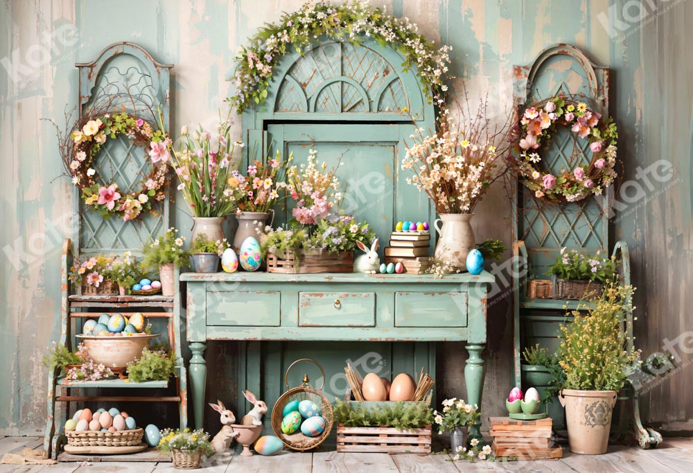 Kate Easter Greenery Flowers Backdrop Designed by Emetselch