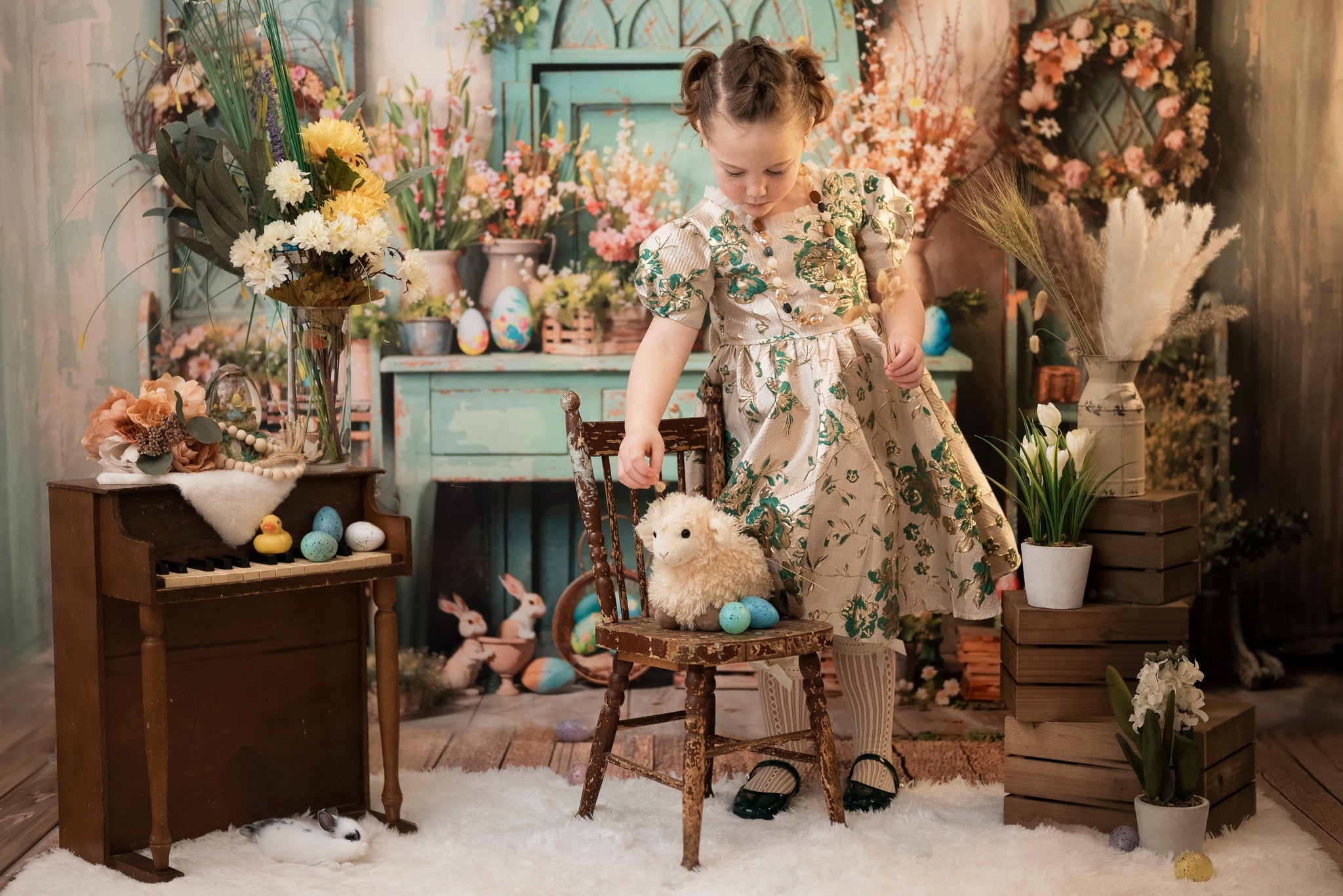 Kate Easter Greenery Flowers Backdrop Designed by Emetselch