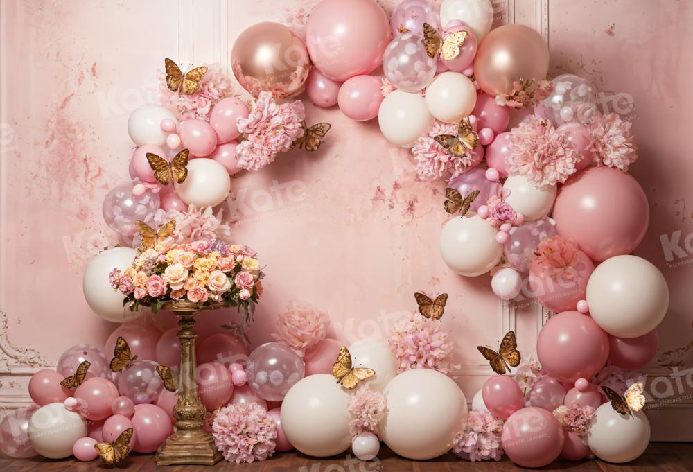 Kate Pink Flower Butterfly Balloon Backdrop Designed by Emetselch