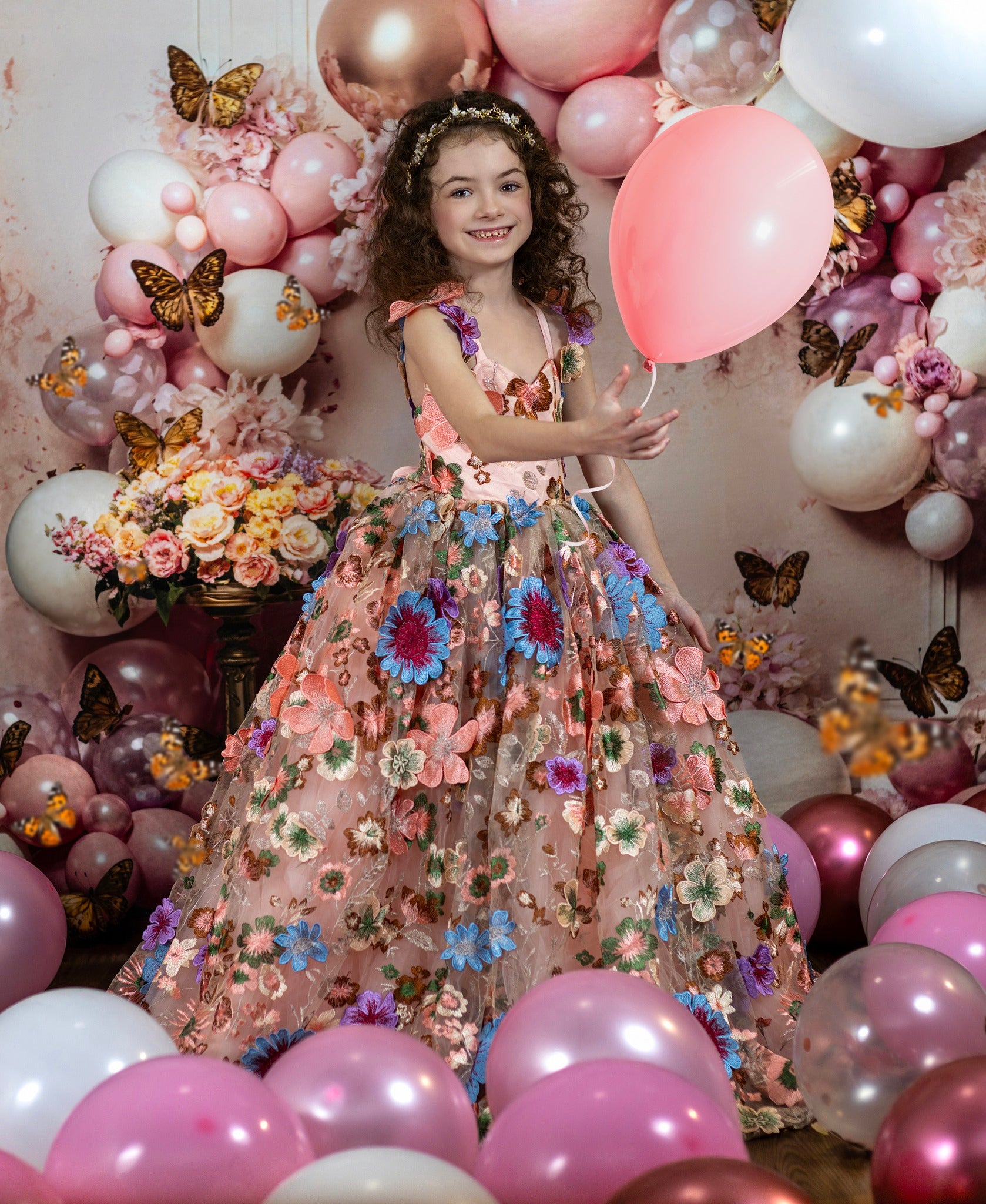 Kate Pink Flower Butterfly Balloon Backdrop Designed by Emetselch