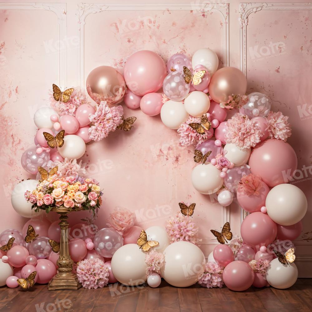 Kate Pink Flower Butterfly Balloon Backdrop Designed by Emetselch