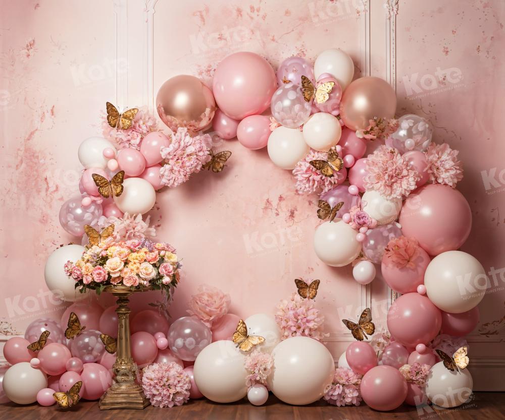 Kate Pink Flower Butterfly Balloon Backdrop Designed by Emetselch