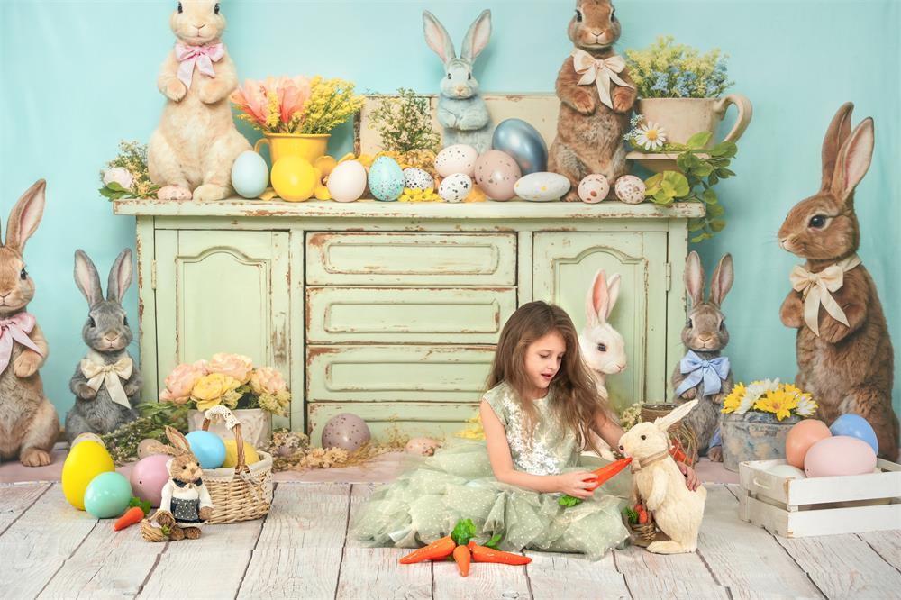 Kate Easter Egg Bunny Flowers Backdrop Designed by Emetselch