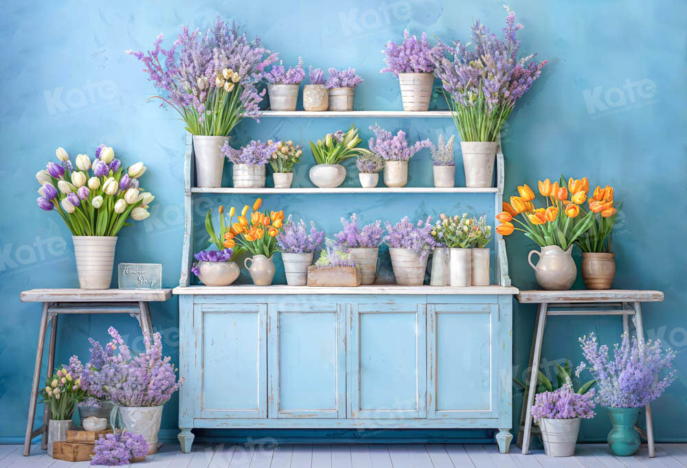 Kate Spring Flowers Blue Room Backdrop Designed by Emetselch