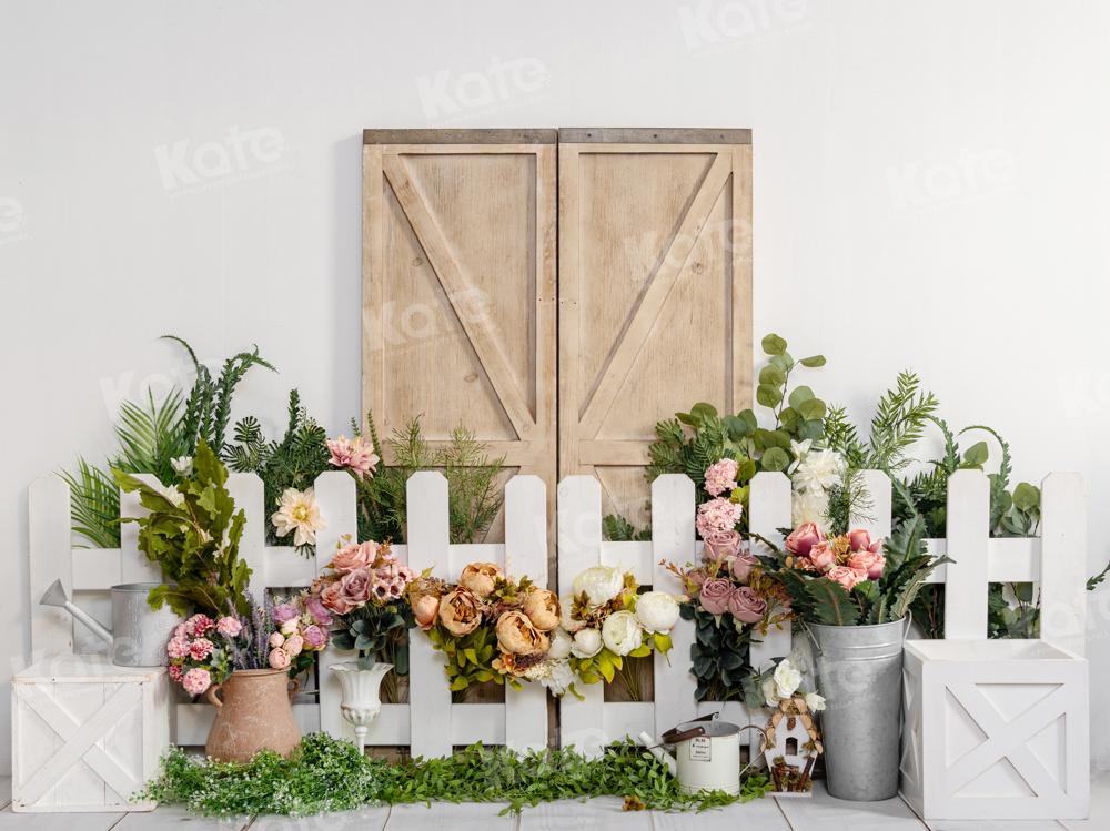 Kate Spring Flower Fence Wooden Door Backdrop Designed by Emetselch