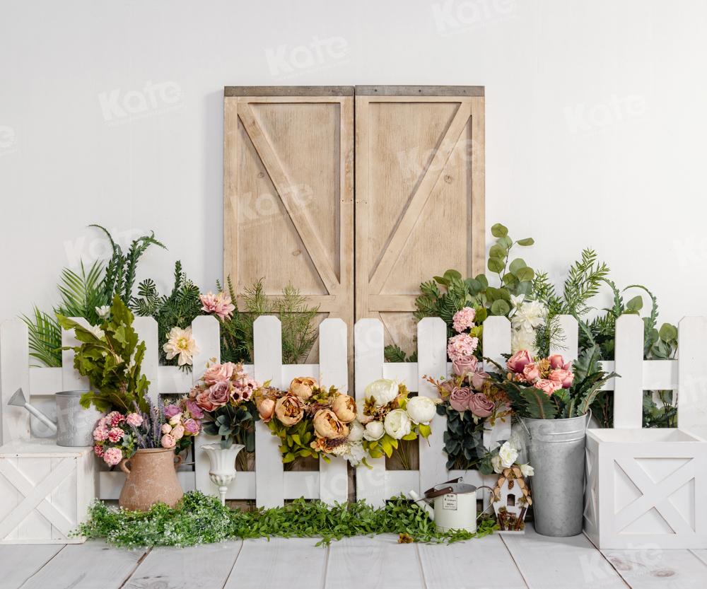 Kate Spring Flower Fence Wooden Door Backdrop Designed by Emetselch