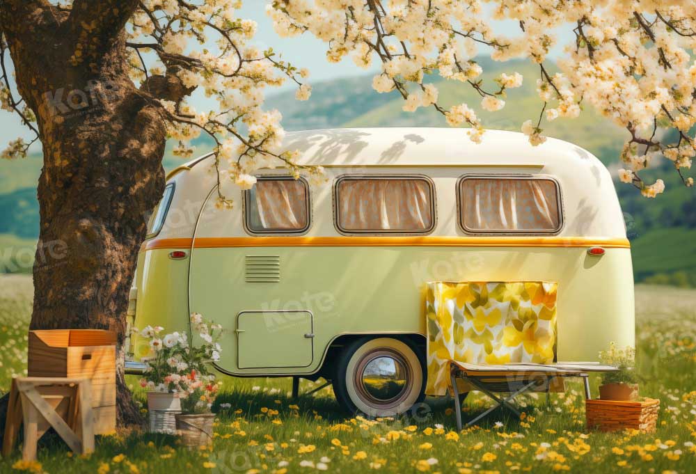 Kate Spring Flower Camping Car Backdrop Designed by Emetselch