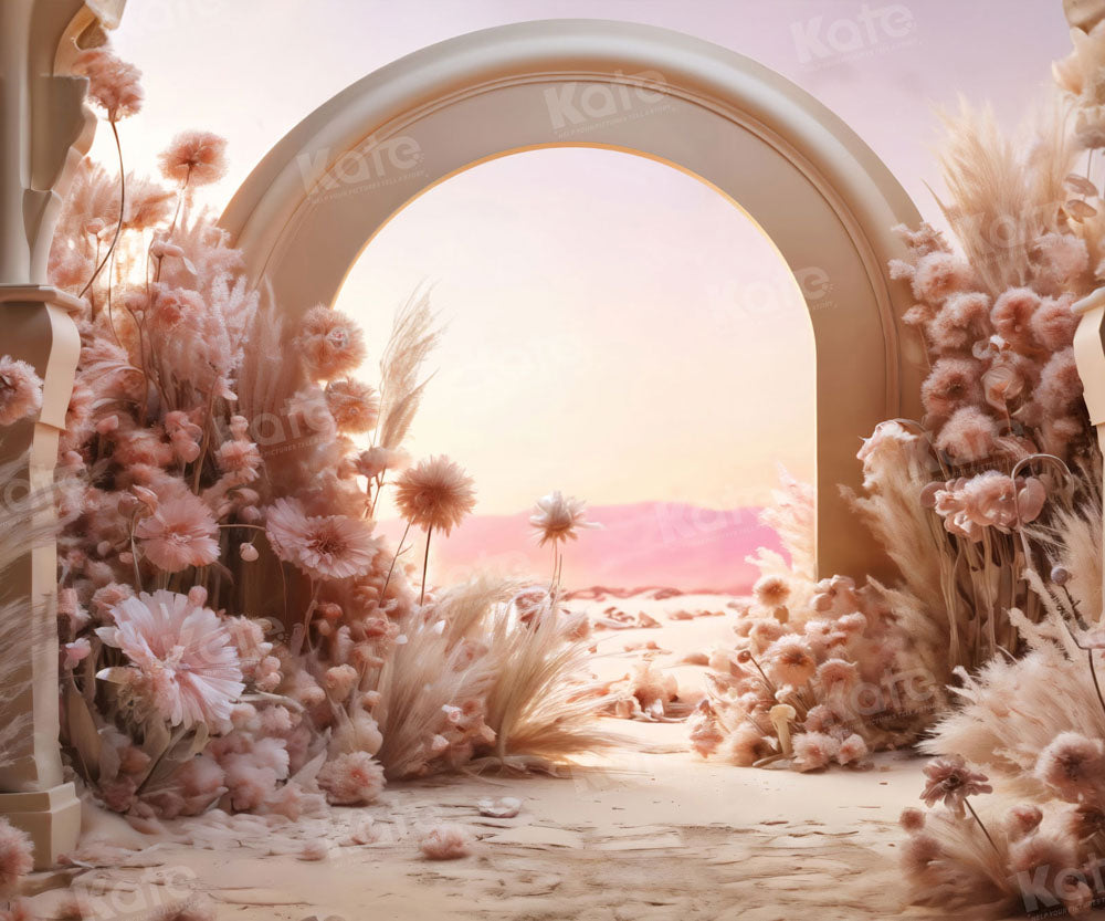 Kate Boho Pink Flowers Reed Arch Backdrop Designed by Chain Photography