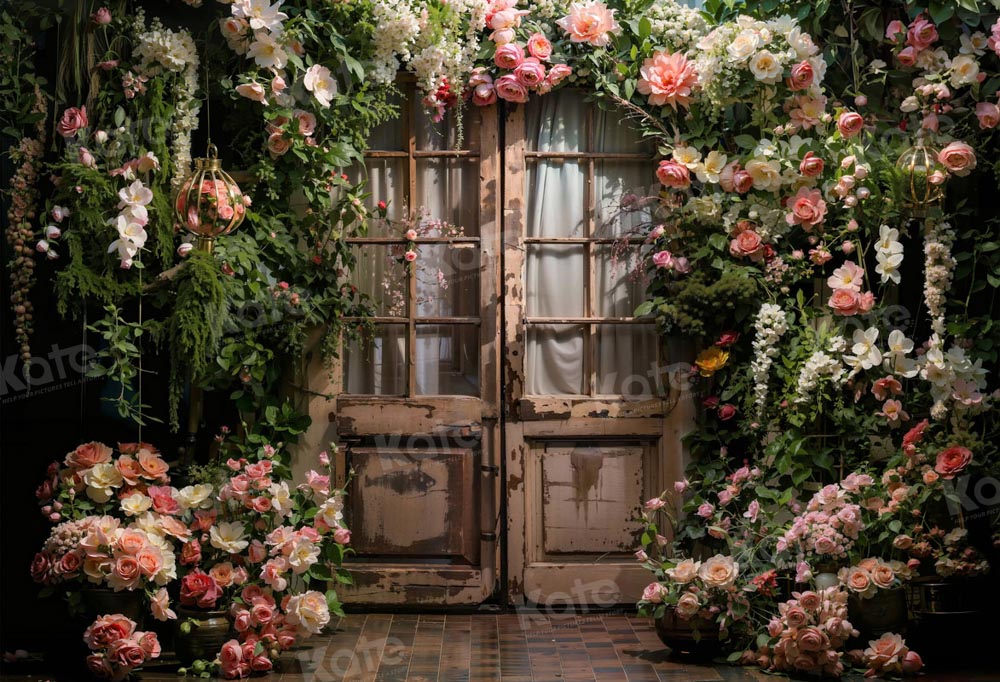 Kate Spring Valentine's Day Flowers Wooden Door Backdrop Designed by Chain Photography -UK
