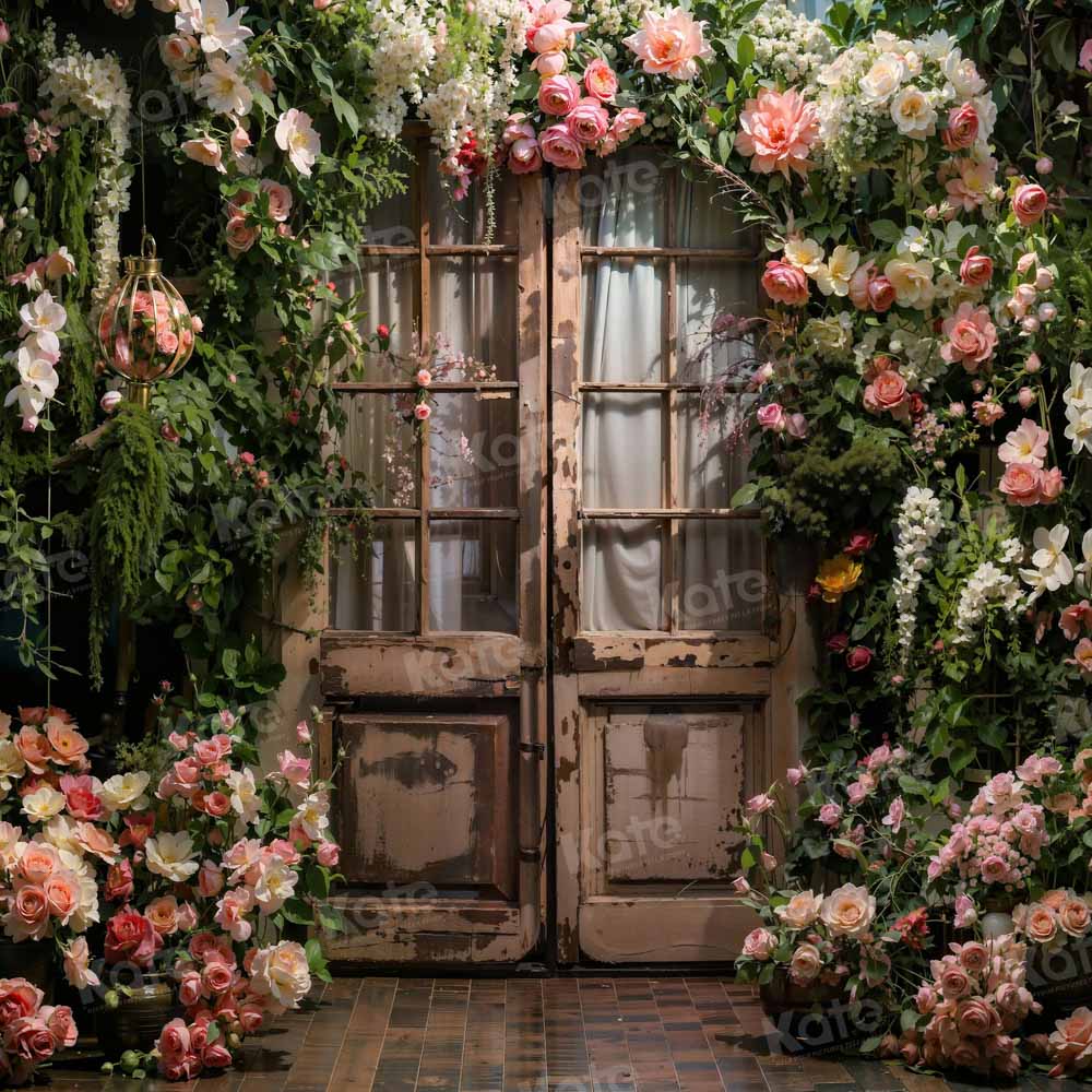 Kate Spring Valentine's Day Flowers Wooden Door Backdrop Designed by Chain Photography -UK