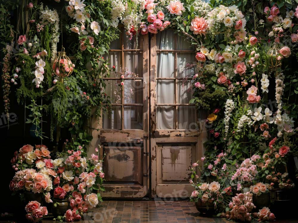 Kate Spring Valentine's Day Flowers Wooden Door Backdrop Designed by Chain Photography -UK