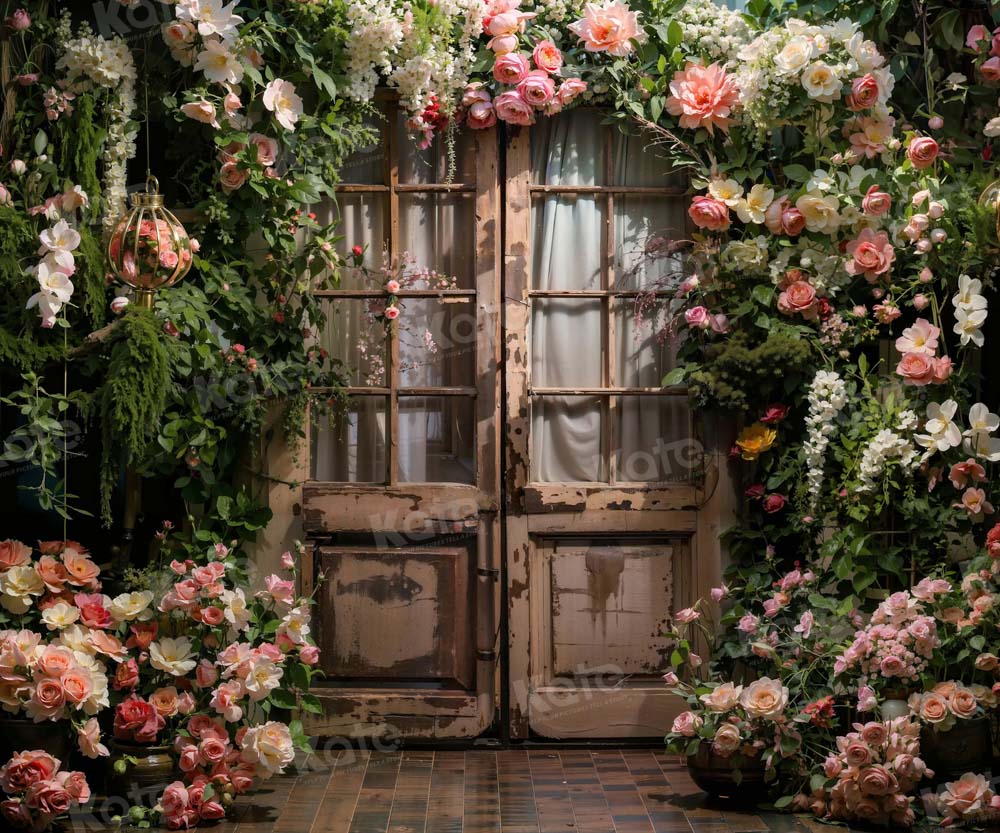 Kate Spring Valentine's Day Flowers Wooden Door Backdrop Designed by Chain Photography -UK