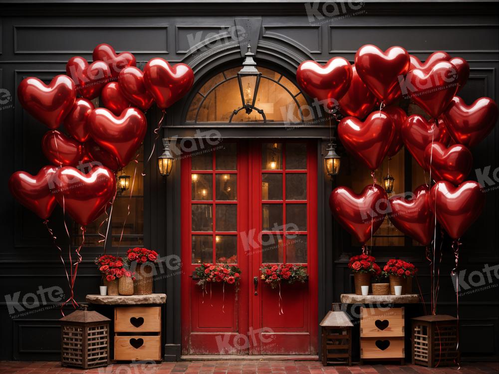 Kate Valentine's Day Balloons Flowers Red Door Backdrop Designed by Chain Photography