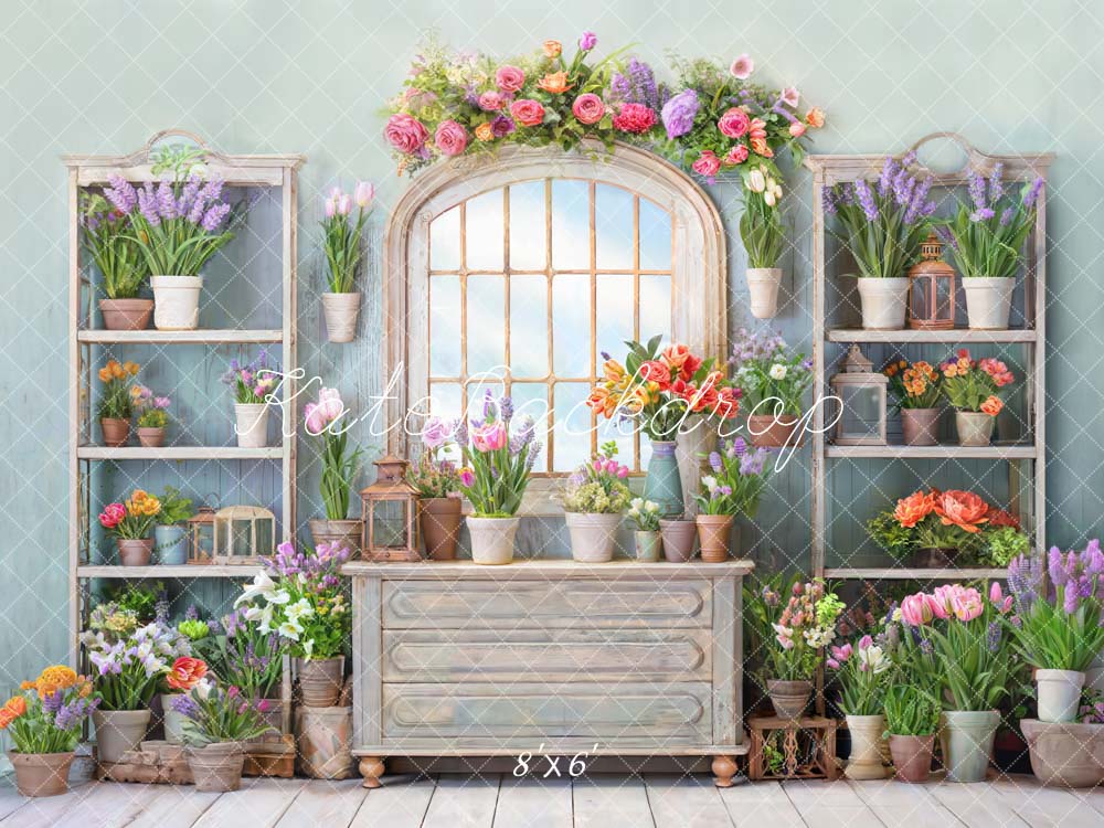Kate Spring Flowers Potted Window Backdrop Designed by Chain Photography