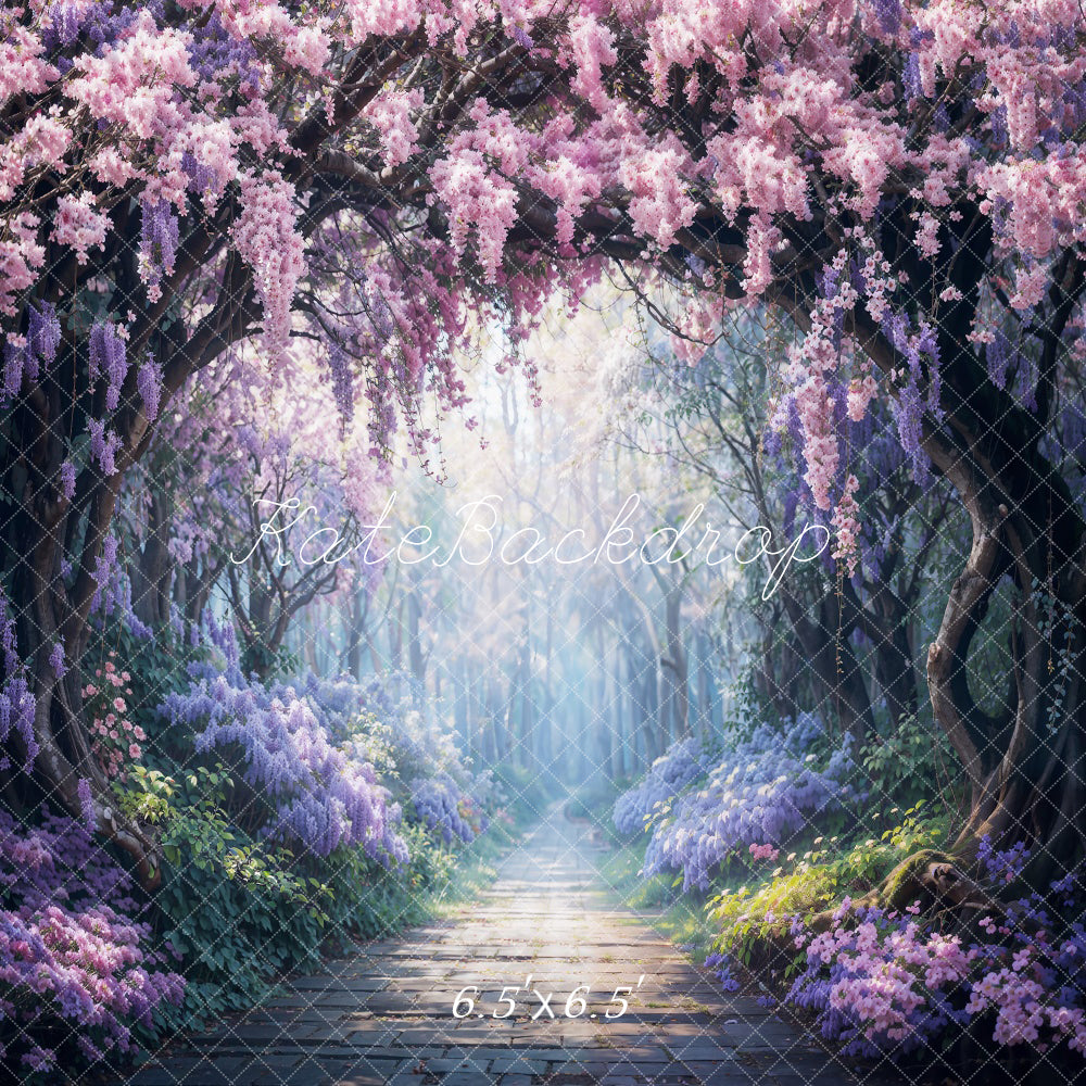 Kate Spring Purple Flowers Forest Path Backdrop Designed by Chain Photography