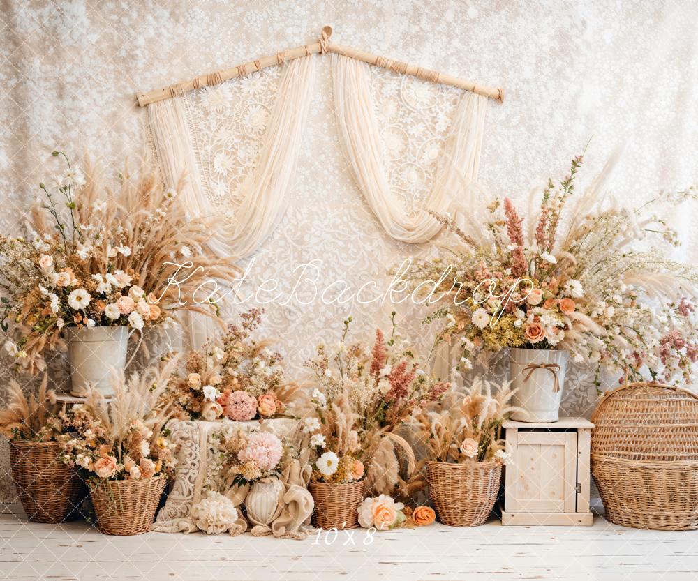 Kate Boho Floral Reed Curtains Backdrop Designed by Emetselch