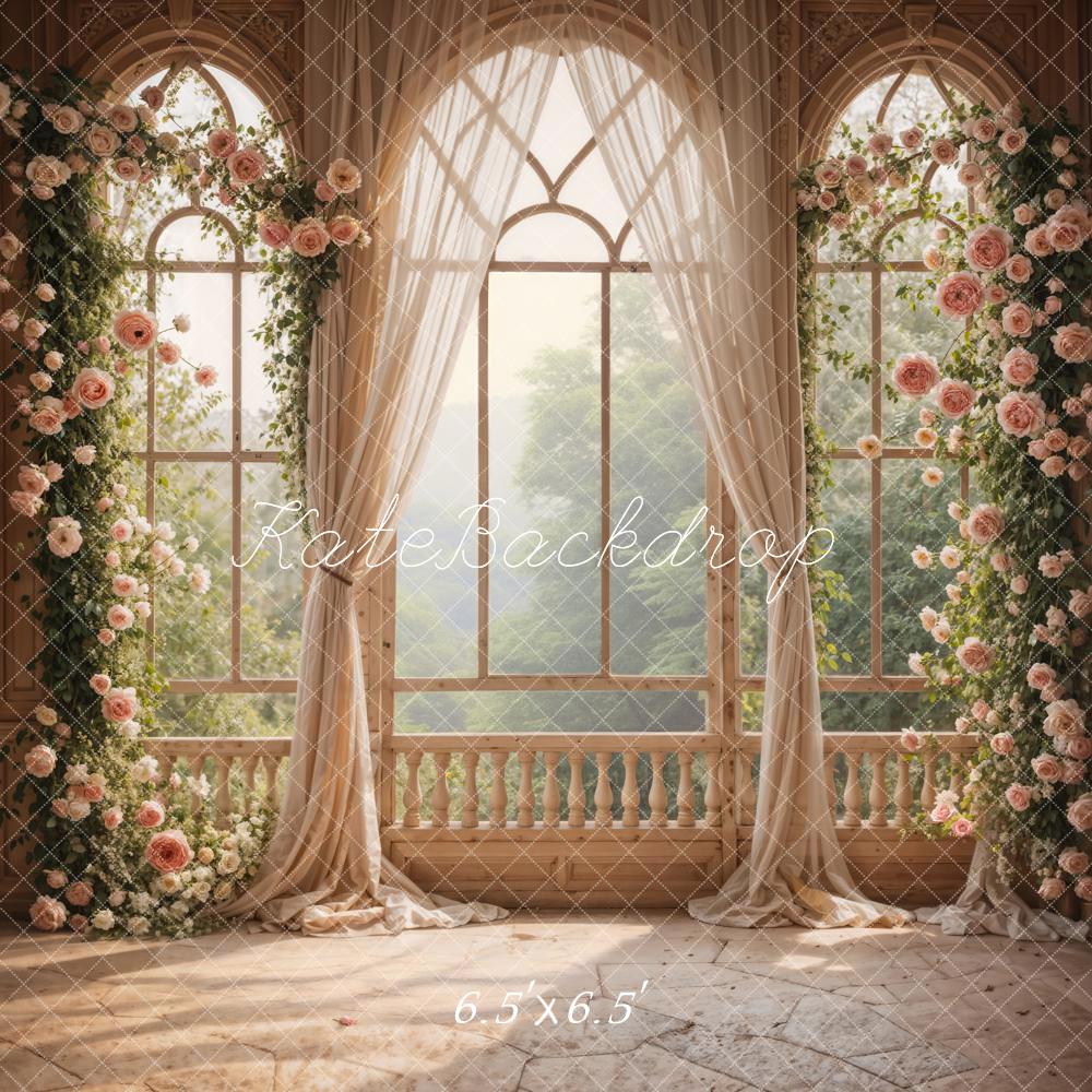 Kate Spring Pink Flowers Window Room Wedding Backdrop Designed by Emetselch