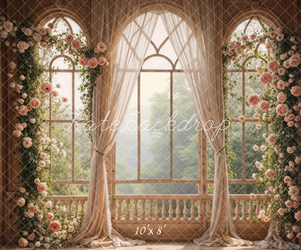 Kate Spring Pink Flowers Window Room Wedding Backdrop Designed by Emetselch