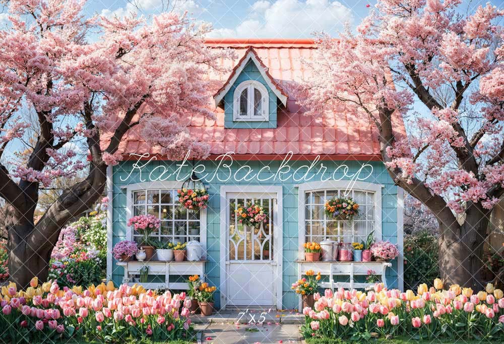 Kate Spring Pink Flowers Tree House Backdrop Designed by Emetselch -UK