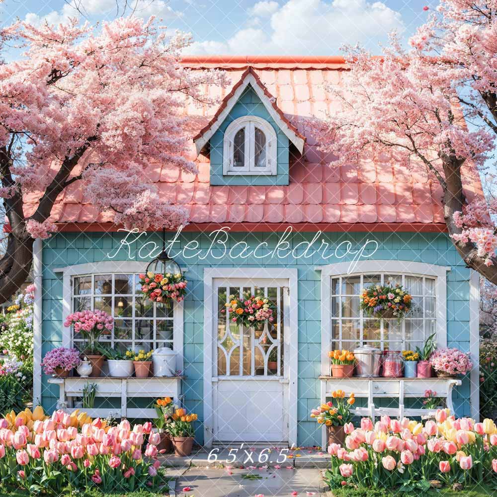 Kate Spring Pink Flowers Tree House Backdrop Designed by Emetselch