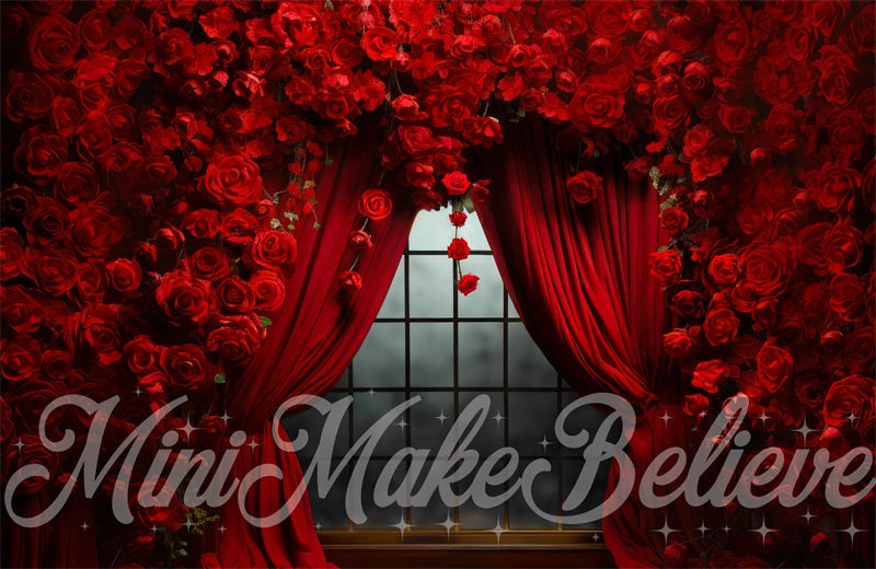 Kate Valentine's Day Rose Curtains Fleece Backdrop Designed by Mini MakeBelieve -UK