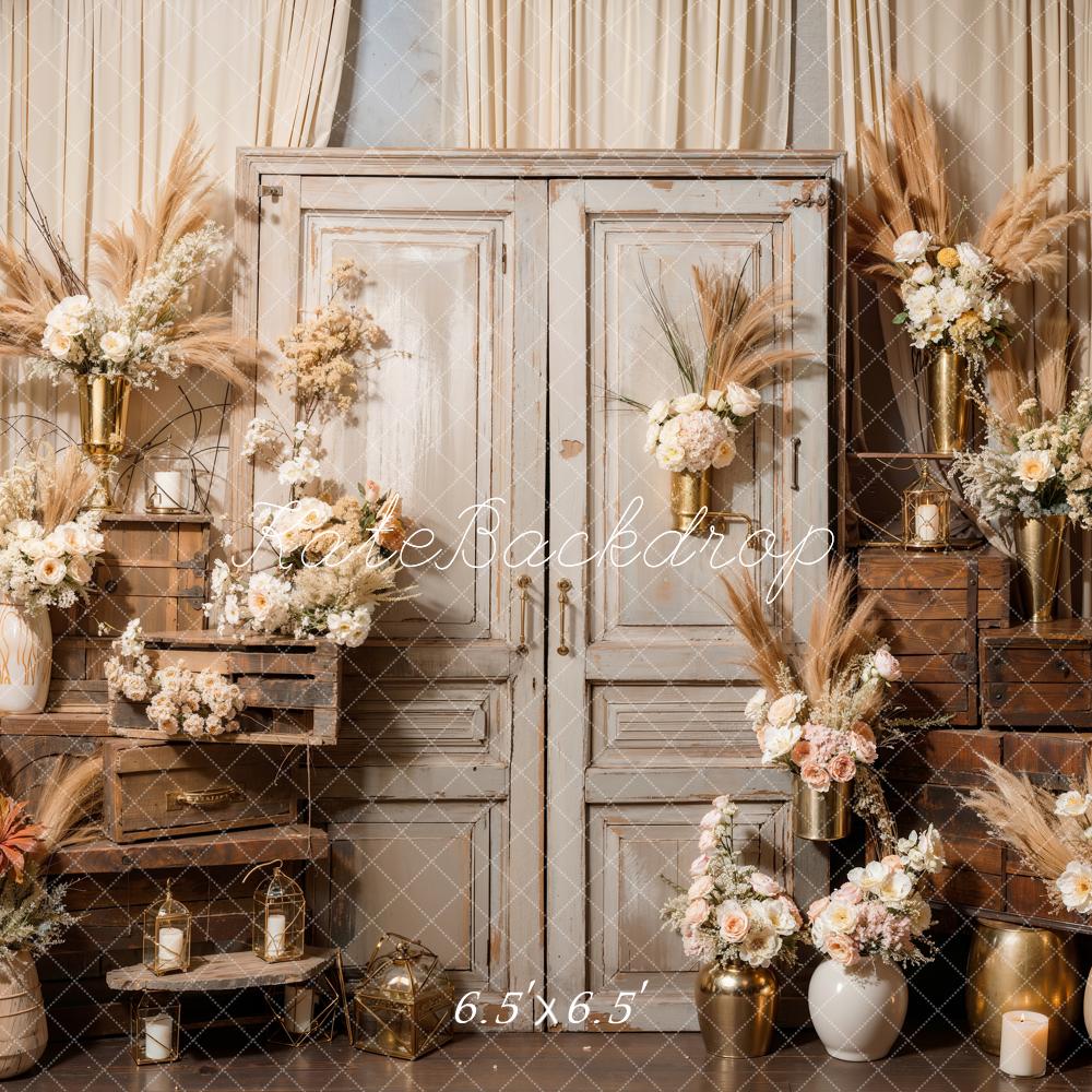 Kate Boho Flowers Reed Wood Door Backdrop Designed by Emetselch