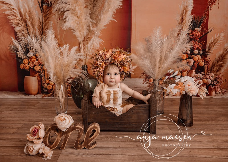 Kate Boho Flowers Orange Arch Backdrop Designed by Emetselch -UK