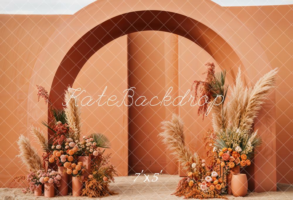 Kate Boho Flowers Orange Arch Backdrop Designed by Emetselch