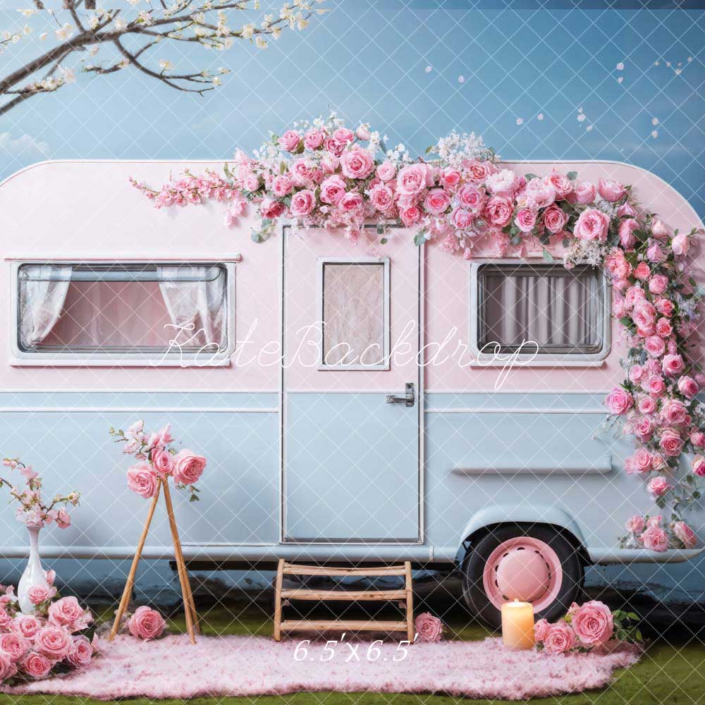Kate Valentine's Day Pink Flowers RV Backdrop Designed by Chain Photography