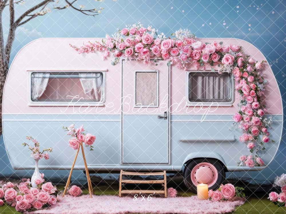 Kate Valentine's Day Pink Flowers RV Backdrop Designed by Chain Photography