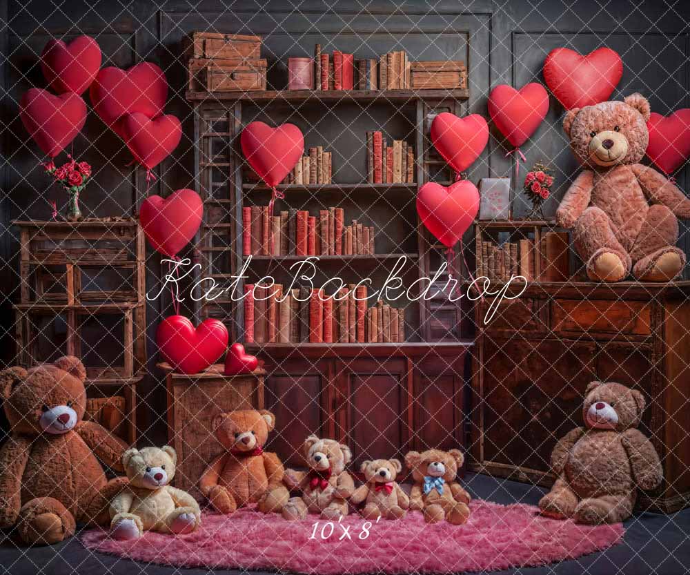 Kate Valentine's Day Love Balloon Book Bear Backdrop Designed by Emetselch