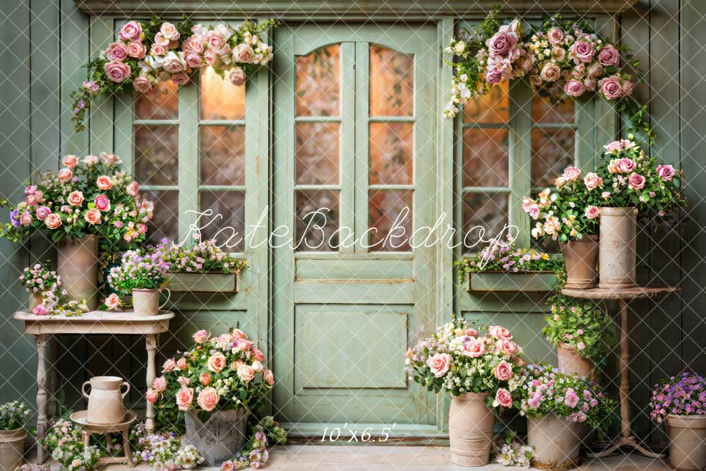 Lightning Deals Kate Spring Flowers Green Wooden Door Backdrop Designed by Emetselch -UK