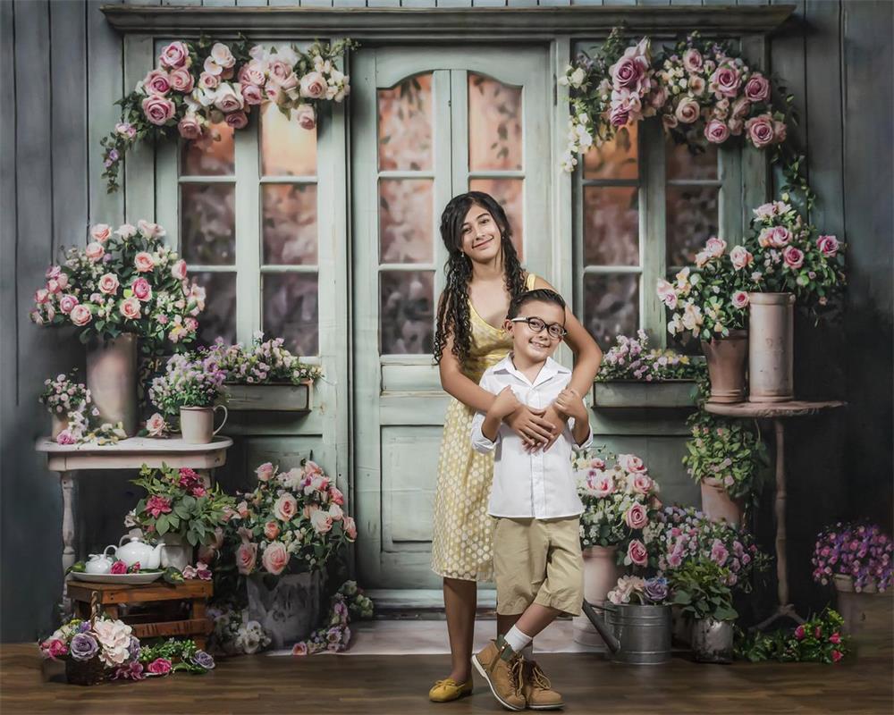 Lightning Deals Kate Spring Flowers Green Wooden Door Backdrop Designed by Emetselch