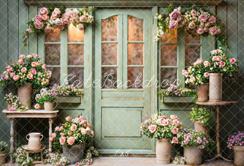 Lightning Deals Kate Spring Flowers Green Wooden Door Backdrop Designed by Emetselch
