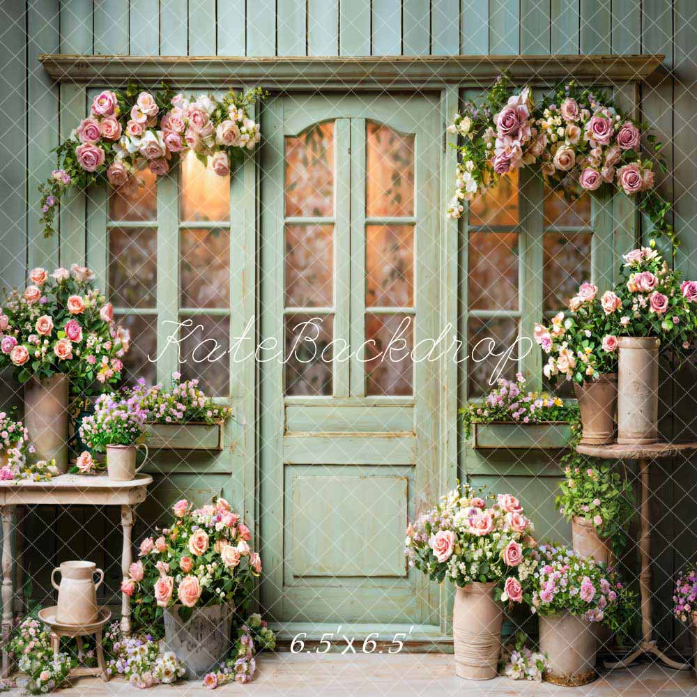 Lightning Deals Kate Spring Flowers Green Wooden Door Backdrop Designed by Emetselch -UK